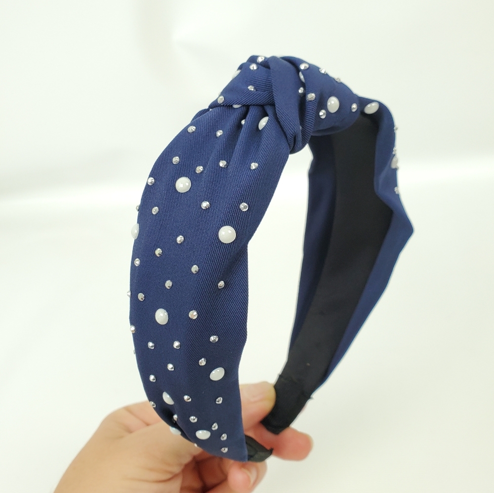 Wide Head Band Pearl Rhinestone Embellishments